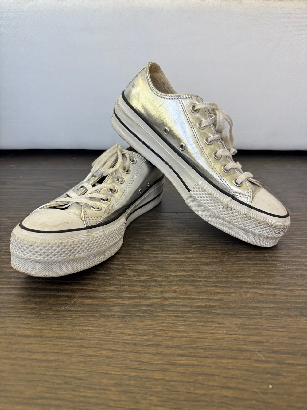 Converse Metallic Silver Low-Top Platform Sneakers - Women